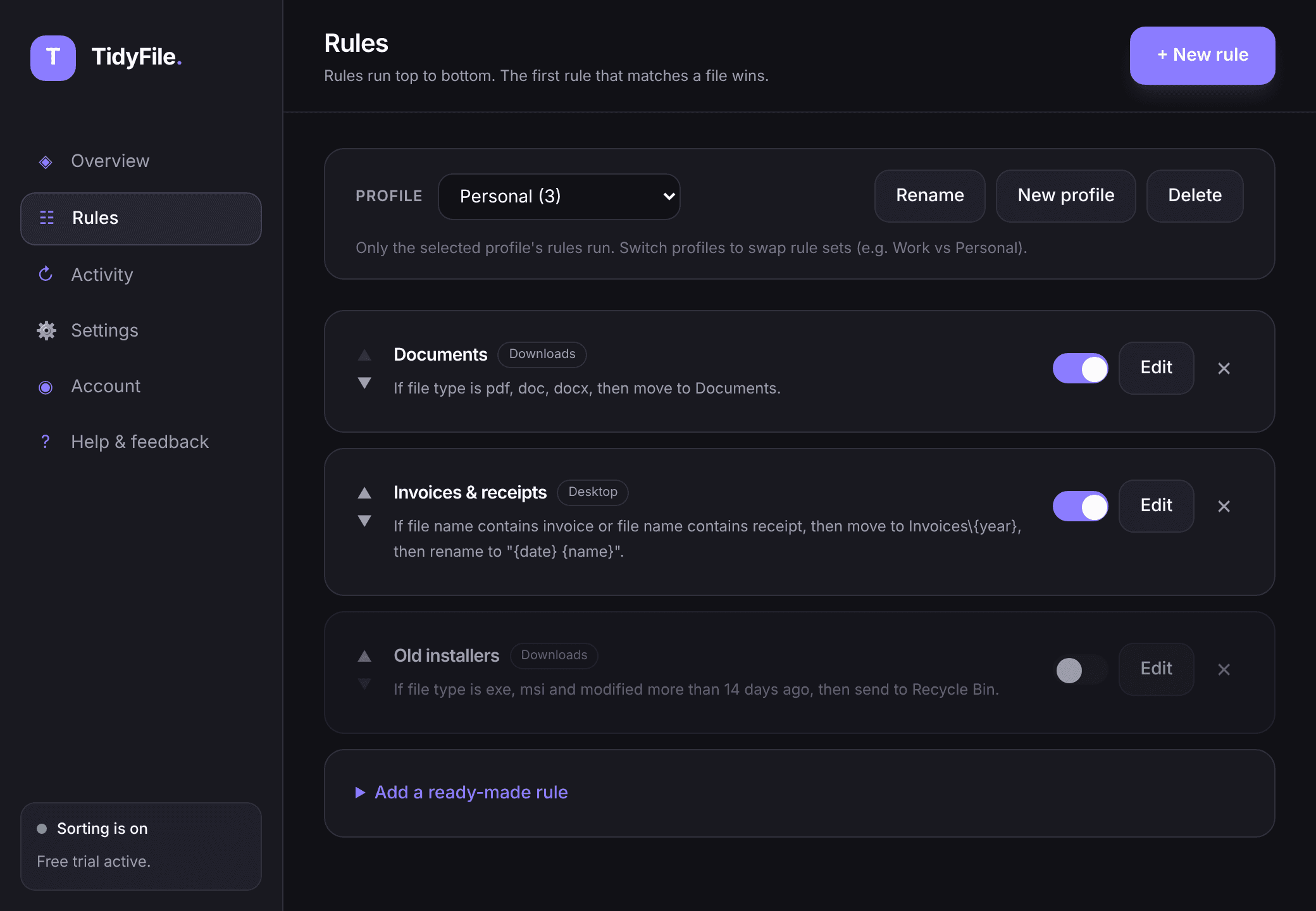 Rules and profiles